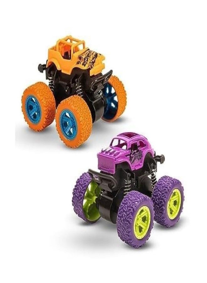 JERICOS Big Size Monster Truck Friction Powered Cars Toys, 360 Degree Stunt 4wd Cars Push go Truck for Toddlers Kids Gift (Pack of 2 Car) (Multi-Color) - Image 1